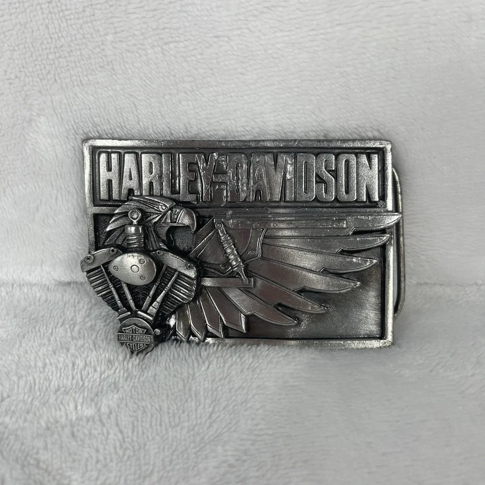 Vintage Harley Davidson Metal Belt Buckle 1989 Eagle Wing V-Twin Engine Rare